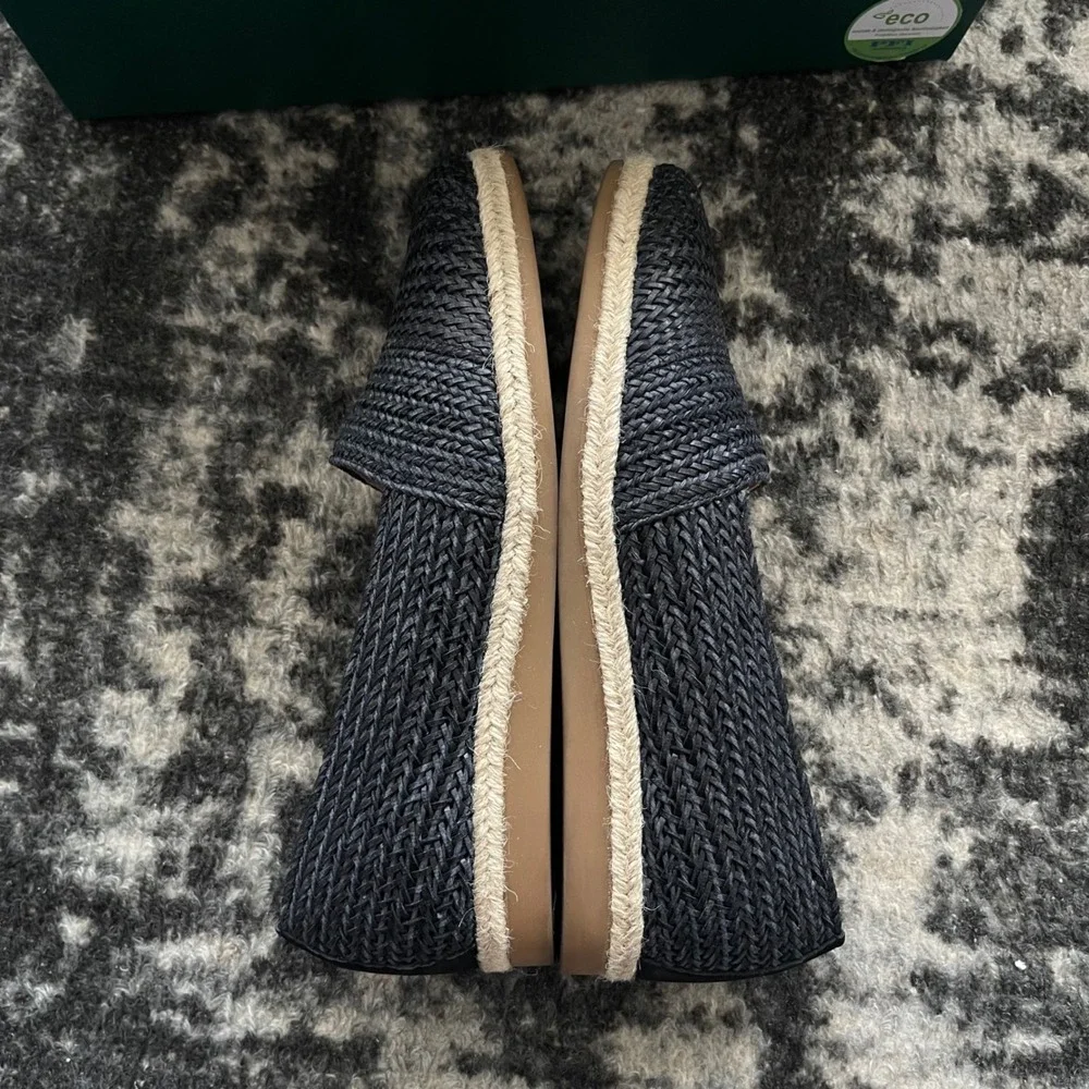 Paul Green Lori Espadrilles Sz 9 Black Woven Raffia Flats Comfortable Chic Beach